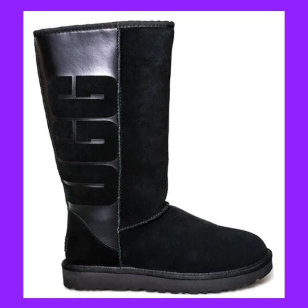 NEW IN BOX - Classic Tall UGG Rubber Boots in Black with large Logo - Size 9